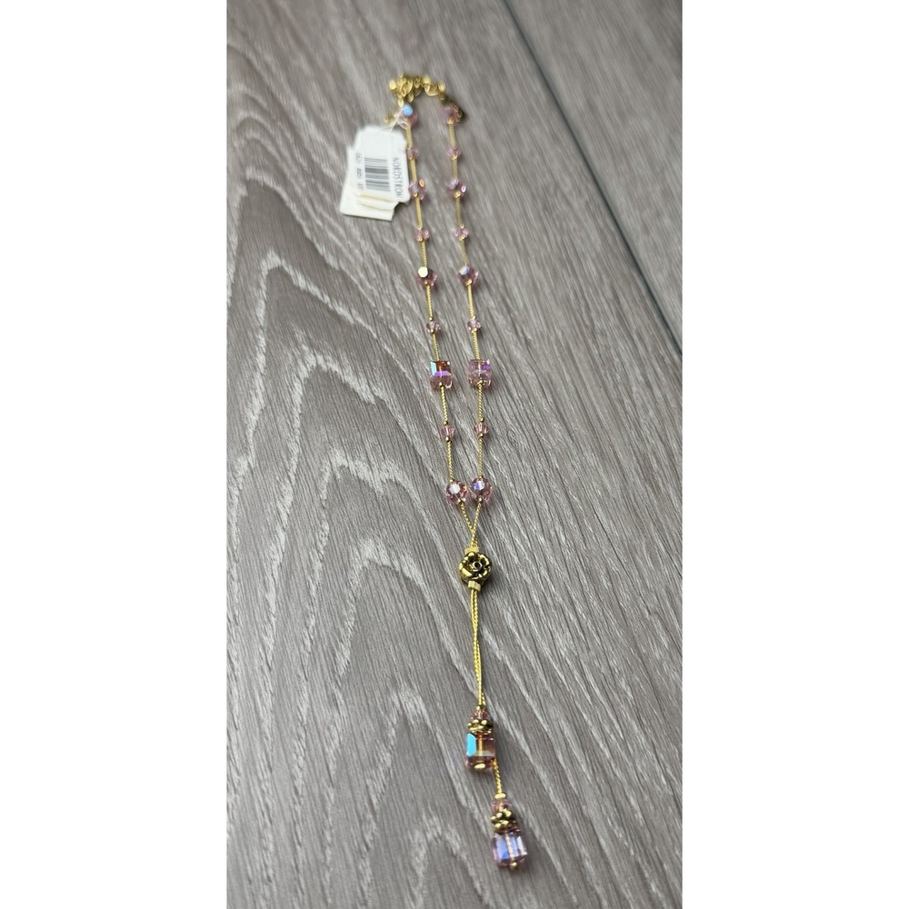 Dabby Reid Heidi Necklace Pink Swarovski Crystal Gold Plated Dbl Dangle Y New